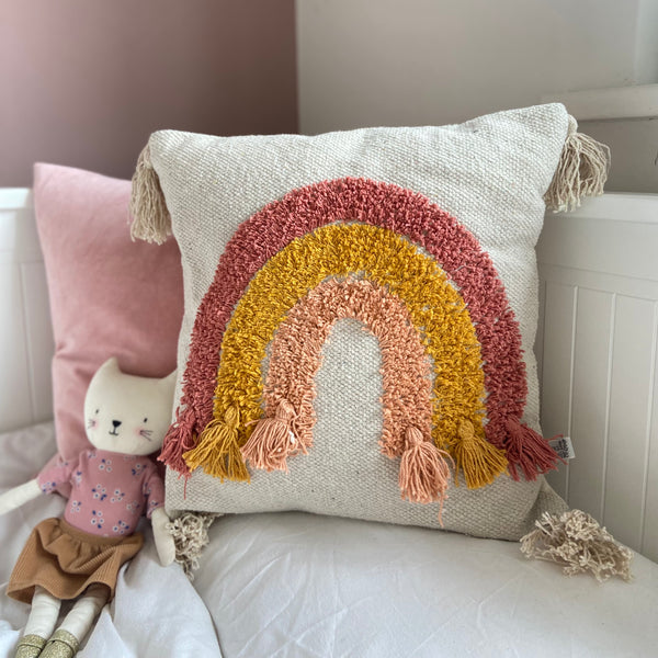 Rainbow Tufted Cushion Pink and Peach - Girls Bedroom Decor