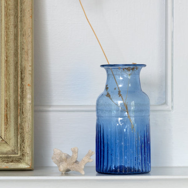 Blue Recycled Glass Bottle Vase 13cm