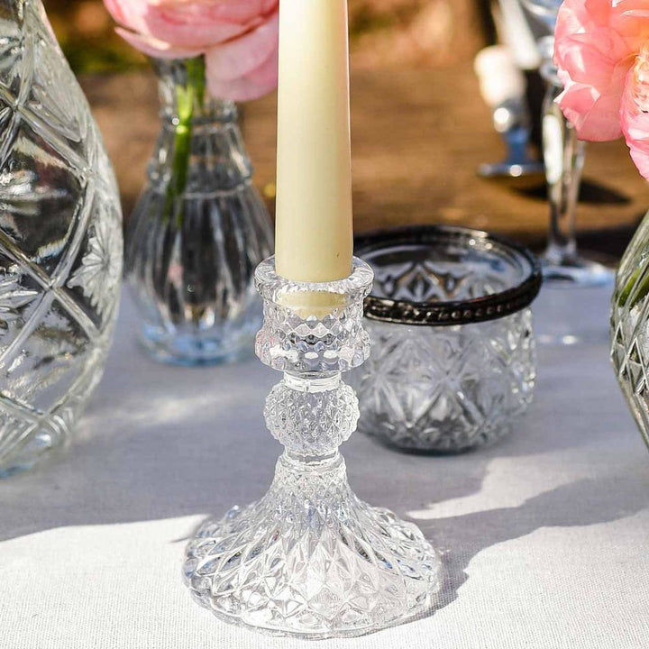 PRE ORDER DELIVERY LATE MARCH Pressed Glass Candlestick (2 sizes) - BurrowandNest