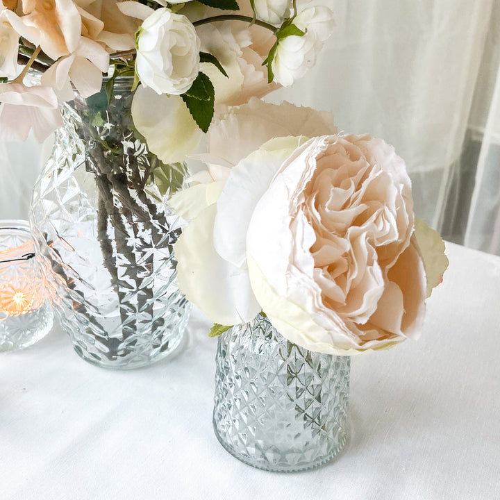 Textured Pressed Glass Hurricane Vase centrepieces and vases- Burrow and Nest Interiors -  Home Decor Gift Shop