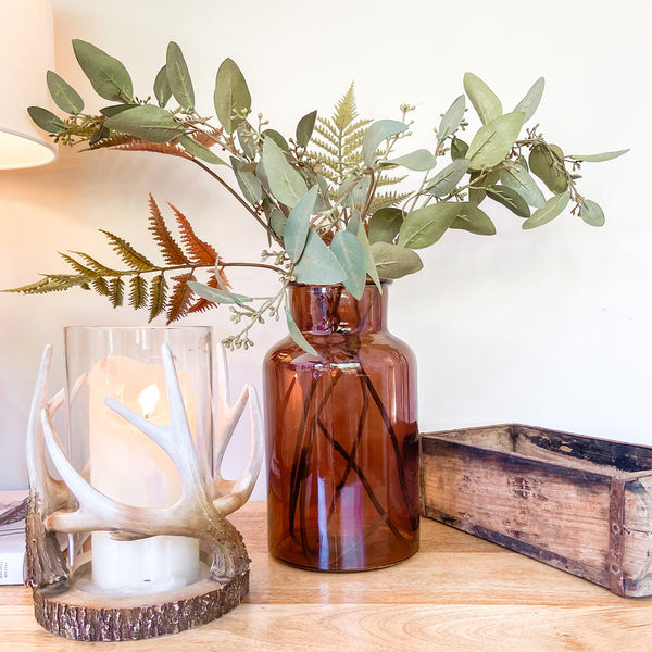 Amber Brown Glass Botanical Bottle Vase (2 sizes)