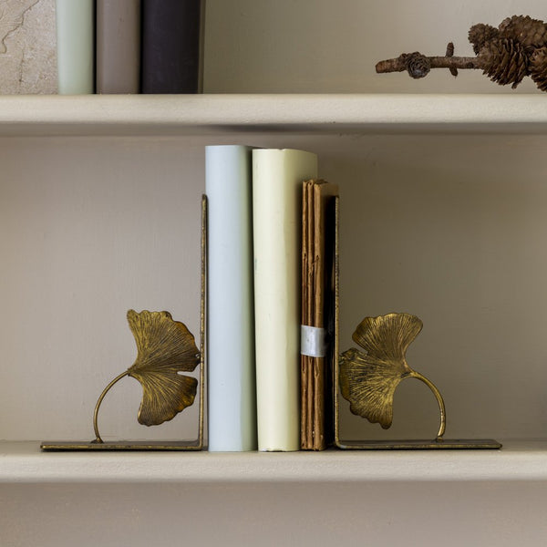 Pair of Antique Gold Bookends Lotus Leaf