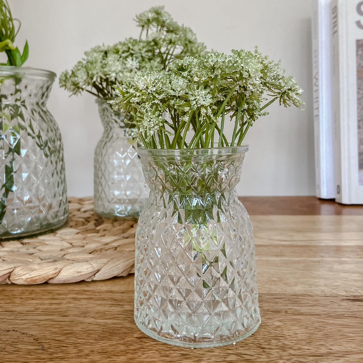 Textured Pressed Glass Hurricane Vase centrepieces and vases- Burrow and Nest Interiors -  Home Decor Gift Shop