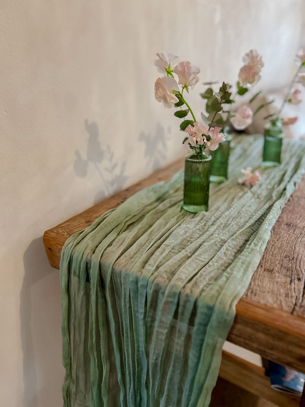 Sage Green Crinkled Cheesecloth Table Runner 3m