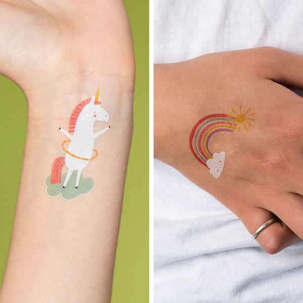 Children's Temporary Tattoos Transfers - Children's Gift   - Party Bag Fillers (Unicorns, Fairies, Pirates, Dinosaurs, Spooky, Rainbows, Hearts, Butterflies)