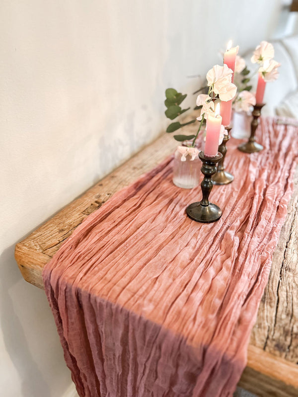Dusky Pink Crinkled Cheesecloth Wedding Table Runner 3m