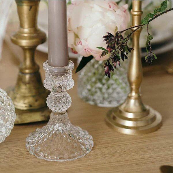 PRE ORDER DELIVERY LATE MARCH Pressed Glass Candlestick (2 sizes) - BurrowandNest