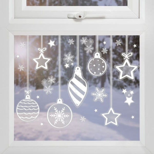 56 x Christmas Window Stickers - Snowflakes Stars & Baubles