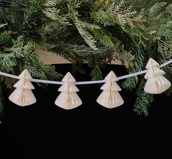 White Honeycomb Paper Christmas Tree Garland 2m