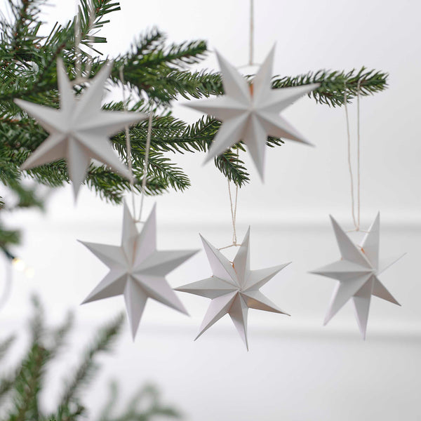 5 x Small White 3D Paper Stars Small 10cm Tree Decorations  - Scandi Christmas