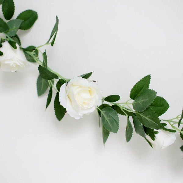 Faux White Rose Garland 2m - BurrowandNest