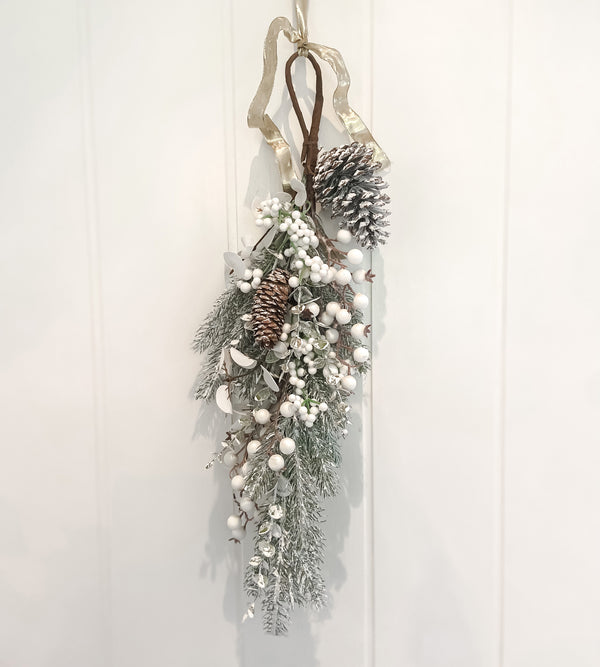 Frosted White Christmas Door Swag with Berries 50cm