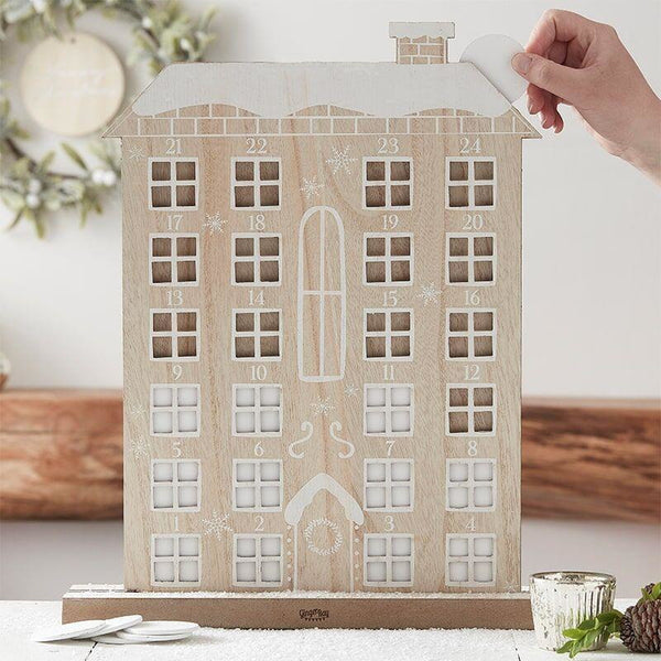 Natural Wooden House Advent Calendar Re-Use Year After Year - BurrowandNest